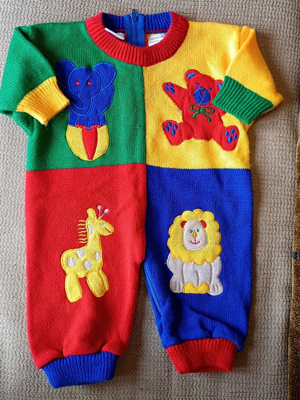 Y2K Multicolor Patchwork Animal Baby One-Piece Footie Color block